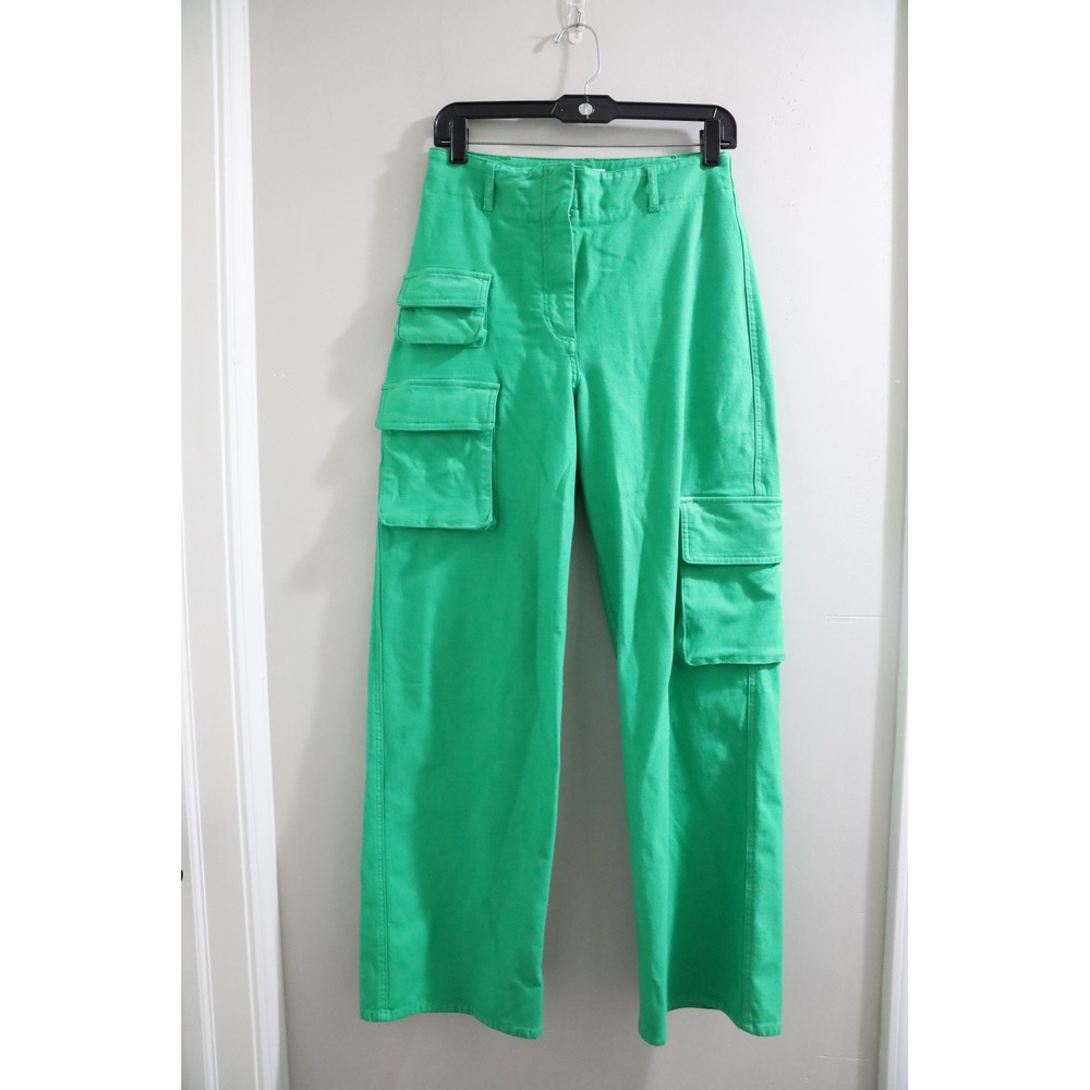 Wilfred Free Aritzia Green Cargo Wide Leg Pants High Rise Cotton Lyocell Size 6‎